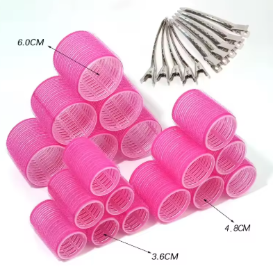 🎀 12pcs/Set Hair Roller Set 🎀 💁‍♀️ 12pcs Plastic Self-Grip Curlers (3 Sizes) + 12pcs Metal Clips ✨