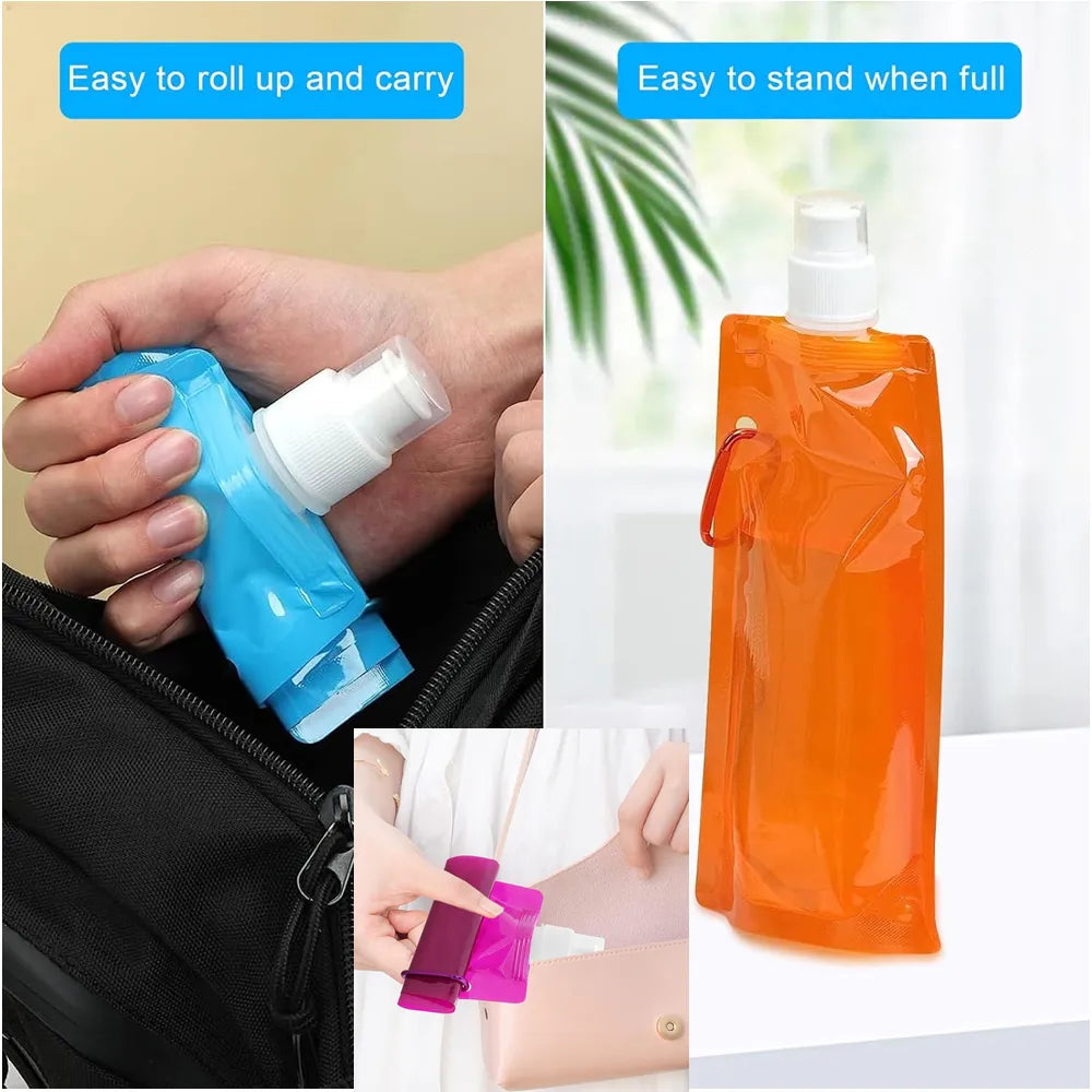 🎁 Buy 1 Get 1 FREE! 💧 480ml Collapsible Water Bottle | BPA-Free Reusable Folding Water Pouch | Hiking, Camping & Travel Bottle 🏕️